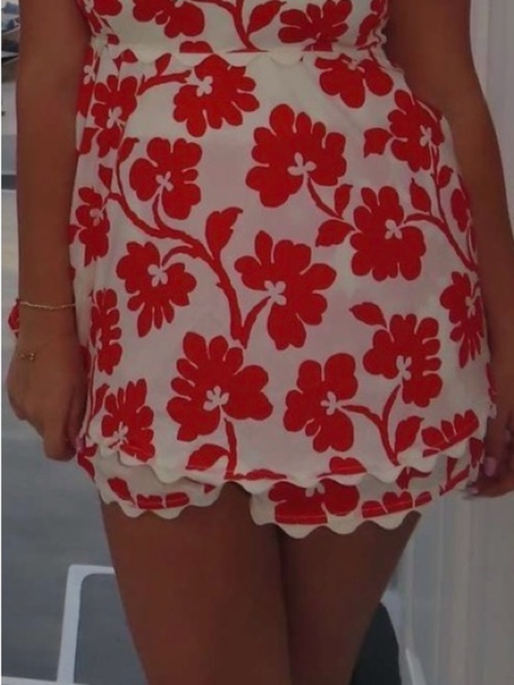 Women's White & Orange Floral Tiered Skirt